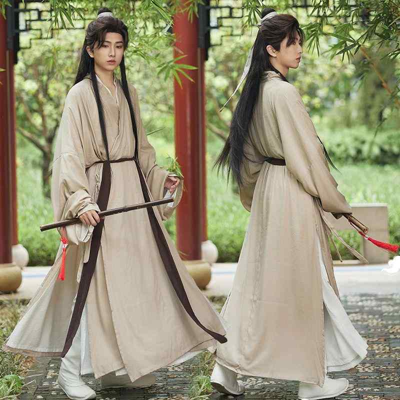 漢服 男性用 宋代様式 武侠風 古典レトロ 貴公子 剣士 書生服 コスチューム 優雅 仙人風 薄手 軽量 涼しい 綿素材 春夏 灰色 白