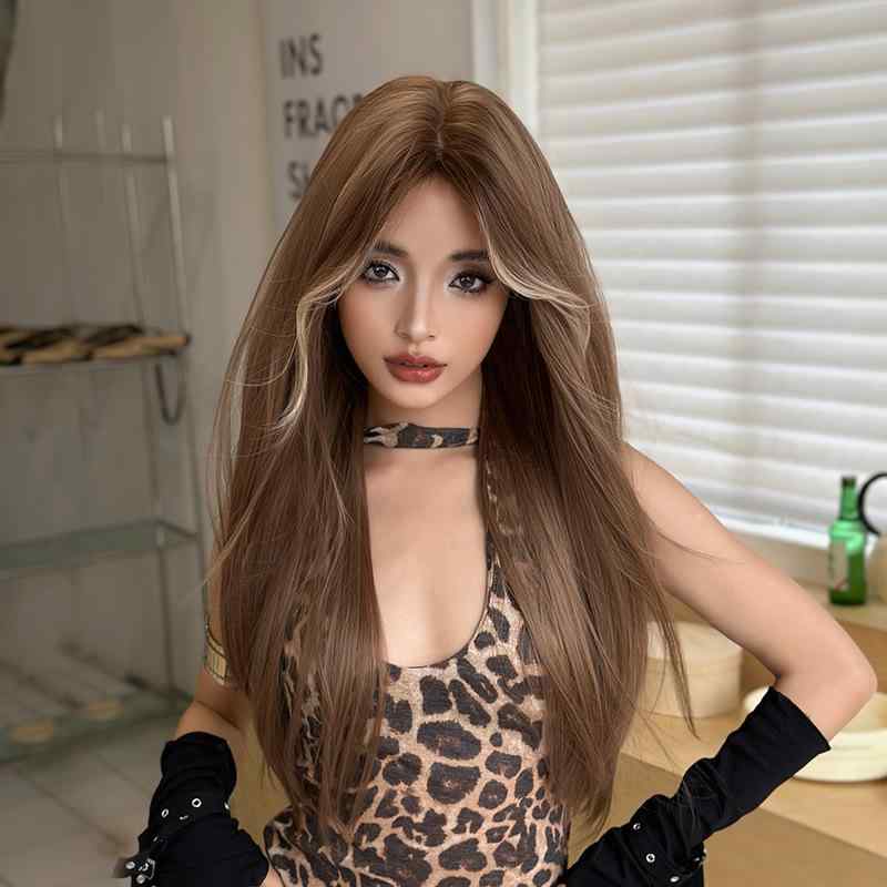 ウィッグ レディース 女性用 フルウィッグ ロングストレート センターパート ミルクティーブラウン グラデーション 高温耐熱ファイバー ナチュラル ふんわり 快適 通気性 イメチェン 普段使い かつら