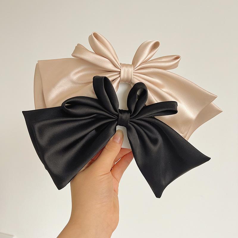 ヘアクリップ レディース 無地 大きめ リボン スプリングクリップ おしゃれ 上品 エレガント まとめ髪 髪飾り 布製 ファブリック ブラック ベージュ ピンク ブラウン系 普段使い デイリー オフィス