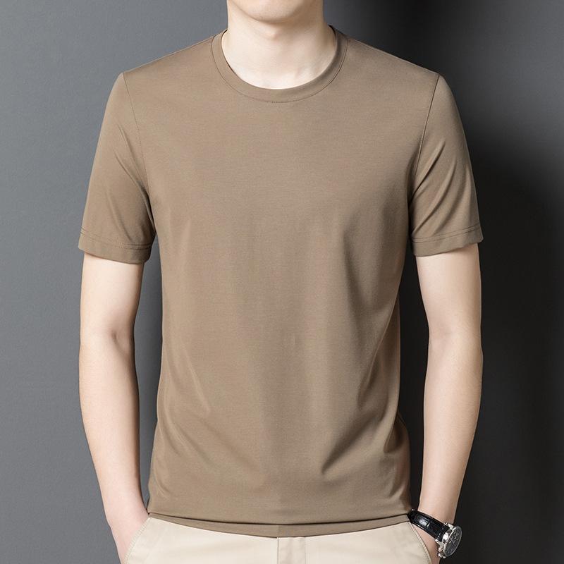 Tシャツ メンズ 男性用 半袖 桑蚕シルク 絹 薄手 接触冷感 吸湿速乾 防シワ 通気性 高級感 丸首 無地 ビジネス 通勤 カジュアル トップス 春夏秋