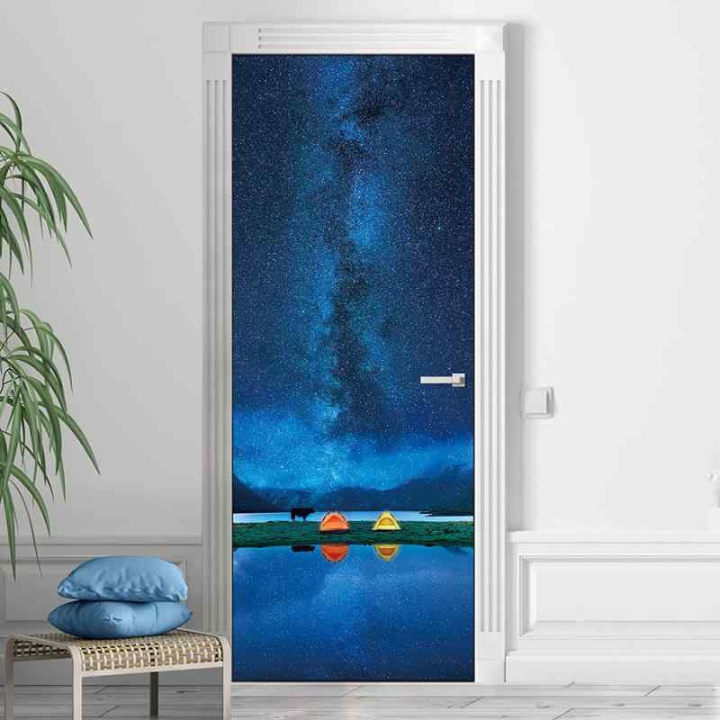 ドアシート 3D立体 静寂の星空 貼るだけ 粘着式 PVC製 ウォールステッカー 寝室 アート風 模様替え デコレーション 防湿 防カビ 防汚 難燃 白系