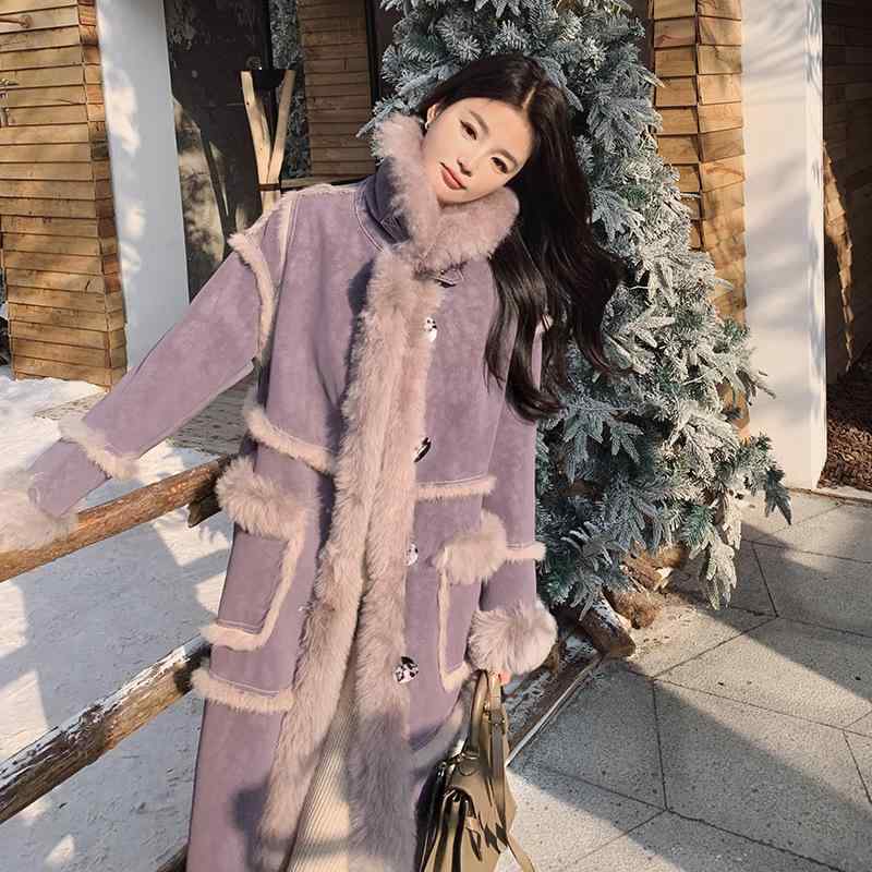 コート レディース 女性用 アウター 秋冬 中綿 ロング丈 厚手 フェイクファー ボア もこもこ あたたかい 保温 襟付き 長袖 カジュアル 韓国ファッション デイリーユース 着回し 紫 パープル