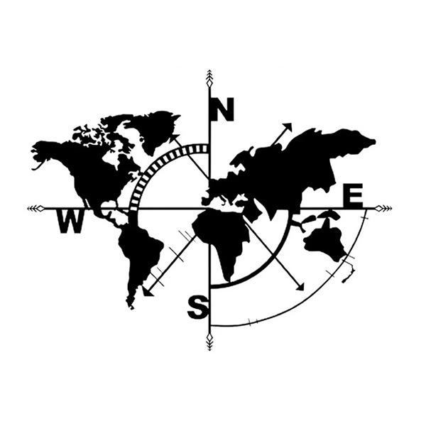 ウォールアート 世界地図 コンパス 金属製 壁飾り アイアンオブジェ インテリア ホームデコ モダン シンプル ブラック リビング 寝室 玄関 書斎 オフィス