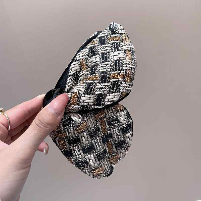 バンスクリップ レディース ツイード ニット 編み込み ファブリック 高級感 上品 蝶 バタフライ シャーク型 秋冬 普段使い デイリー オフィス カジュアル