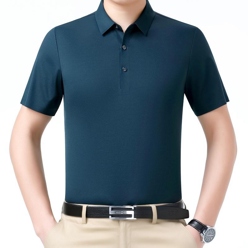 トップス 男性 ミドルエイジ 半袖 ポロシャツ Tシャツ ビジネス カジュアル 高品質 高級感 シンプル シルク混 通気性 吸湿速乾 ノーアイロン 春夏