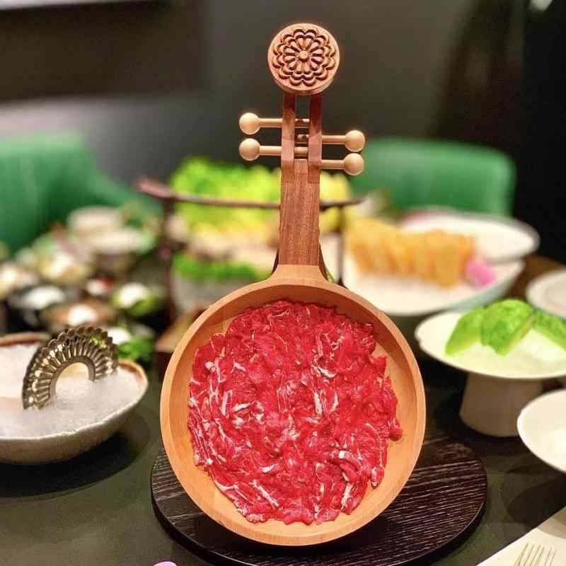 食器 木製 琵琶型 照明ランプ式 火鍋 しゃぶしゃぶ 刺身 肉盛り付け用 大型卓上一皿 飛び切り感 今めかしい 特殊ひな型 山毛欅材 ウエンジ材