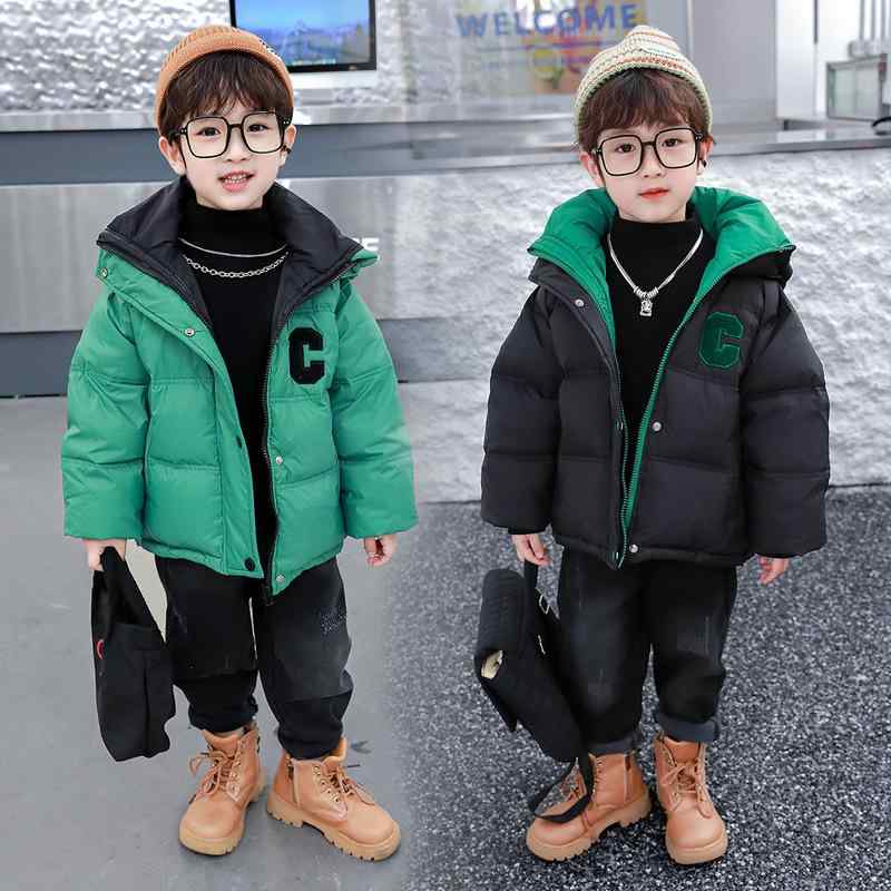 ダウンジャケット キッズ 男の子 ボーイズ ホワイトダックダウン フード付き ショート丈 厚手 冬物 韓国風 おしゃれ かっこいい 通学 普段使い 防寒 黒 グリーン