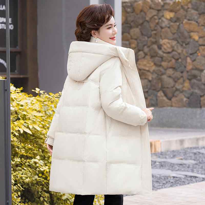 落ち込む上衣 レディース 御っ母さん 成人女性用 ホワイトダックダウン90% 飛び切り 朦々たる 防寒 真っただ中丈 ボンネット付き添い人 ゆったり 衣嚢付き添い人 ポリエステル 心地好い 韓国流行り物 秋冬 カーキ 象牙色 黒いこと