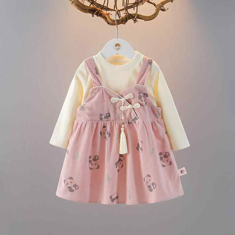 ジャンパースカート 女の子 ベビー キッズ 長袖 サロペットワンピース 2点セット セットアップ 動物柄 プリンセス風 秋 秋冬 おしゃれ かわいい 綿 コットン ピンク 1歳 2歳 3歳 普段着 通園