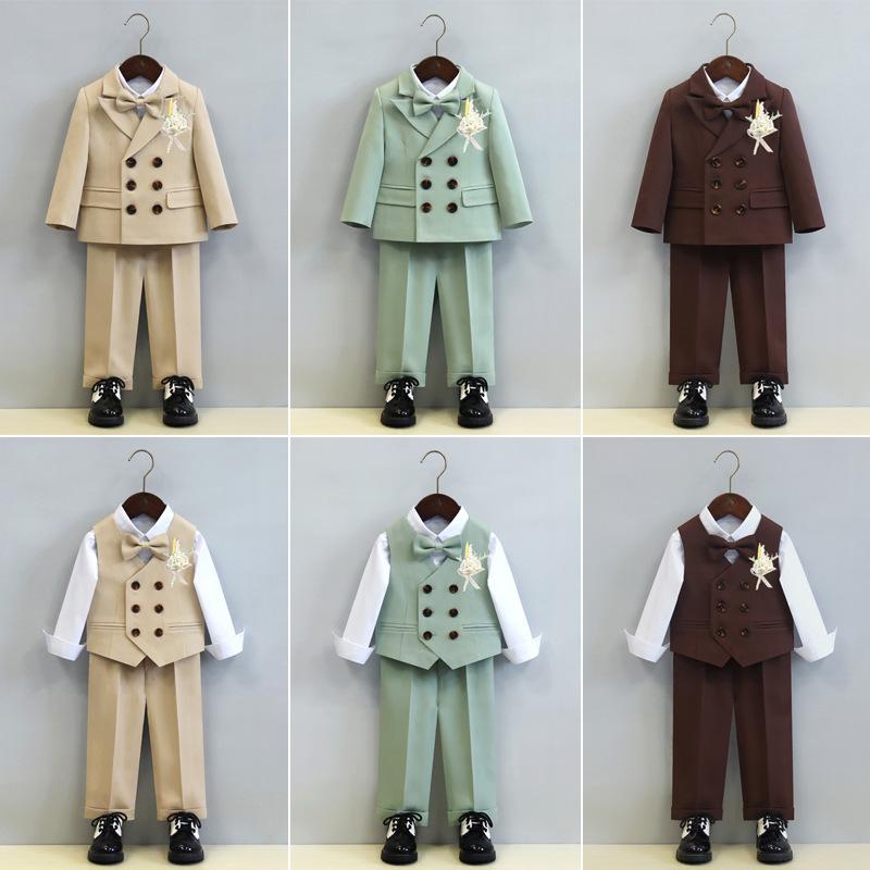 スーツ キッズ 男の子 男児 ジャケット ベスト パンツ セットアップ 結婚式 発表会 入学式 卒業式 七五三 誕生日 フォーマル セレモニー 英国風 ブリティッシュ ダブルボタン テーラードカラー 無地 ポリエステル混紡