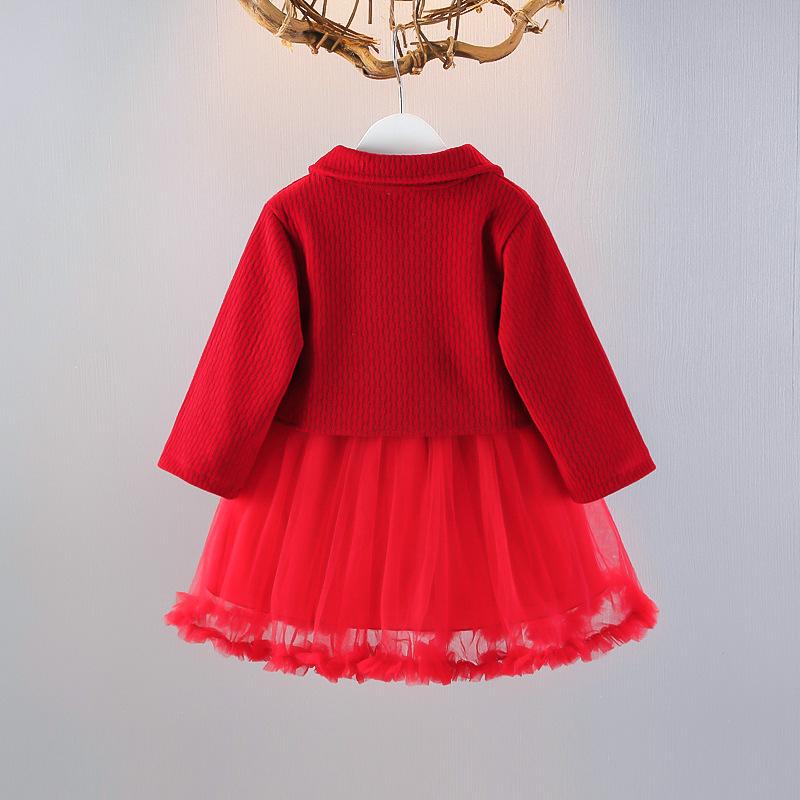 セットアップ ベビー 女の子 キッズ 長袖ワンピース チュールスカート 2点セット プリンセス風 かわいい ふんわりシルエット 春夏 綿 レッド 赤 お出かけ 発表会