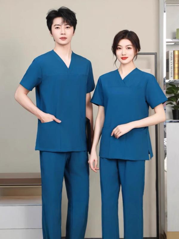 スクラブ 男女兼用 ストレッチ 速乾 薄手 医療用ウェア 看護服 歯科医院 病院制服 作業服 高品質 Vネック ポリエステル トップス パンツ セットアップ オールシーズン