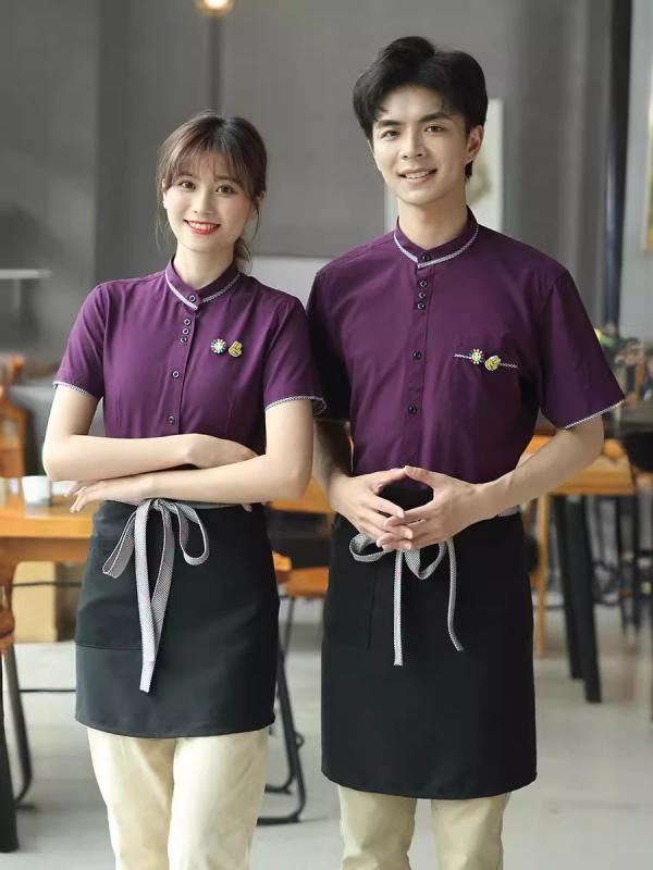 制服 男女兼用 レストラン 飲食店 居酒屋 ホテル 定食屋 小料理屋 接客 配膳 厨房 サービス業 半袖 吸汗速乾 ワークユニフォーム ポリエステル混 春夏秋