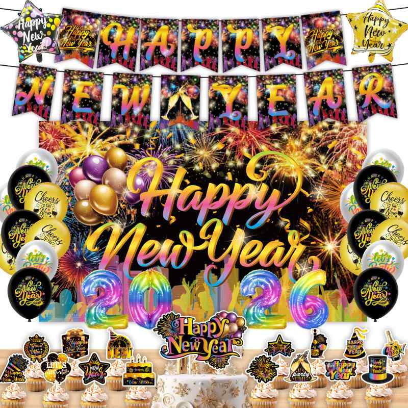 パーティーデコレーションセット 新年 年越し お正月 ガーランド バナー ケーキピック ケーキトッパー バルーン 風船 背景布 タペストリー 飾り付け 会場装飾