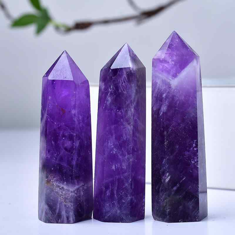天然石 アメジスト 紫水晶 六角柱 ポイント インテリア 置物 オブジェ 飾り ヒーリング 浄化 癒し パワーストーン 風水 モダン シンプル パープル|way-ugo