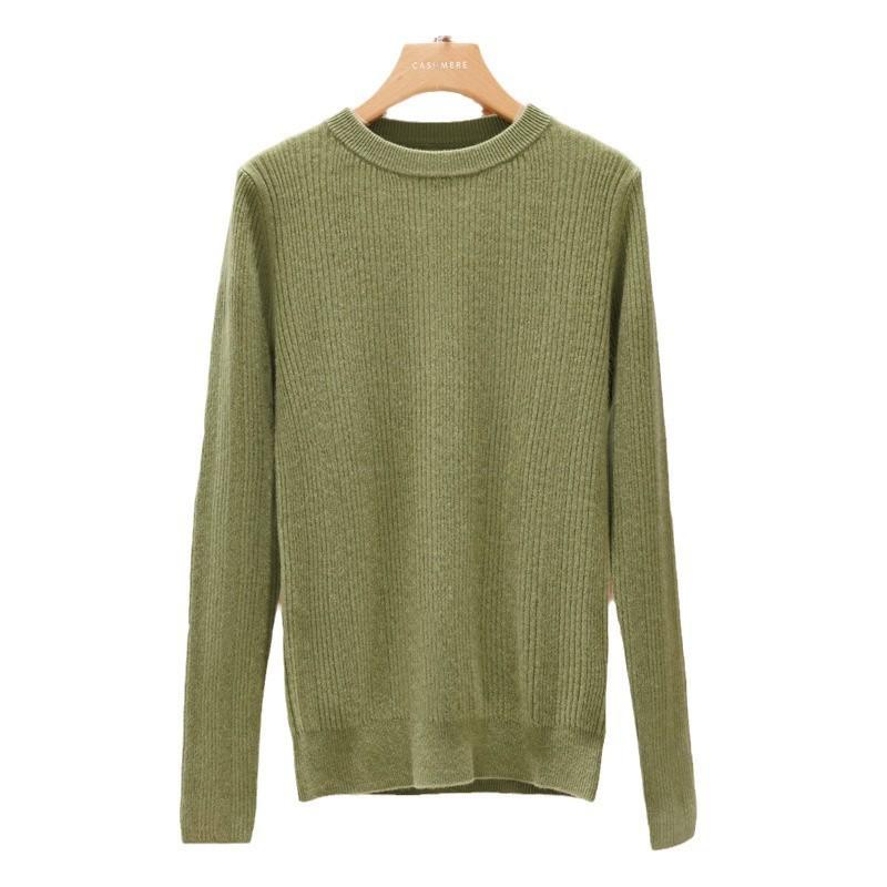 ニット レディース 冬 カシミヤ プルオーバー ラウンドネック 縦ストライプ 中厚手 長袖 上品 きれいめ 通勤 オフィス カジュアル 緑 ベージュ キャメル｜way-ugo 13,205円