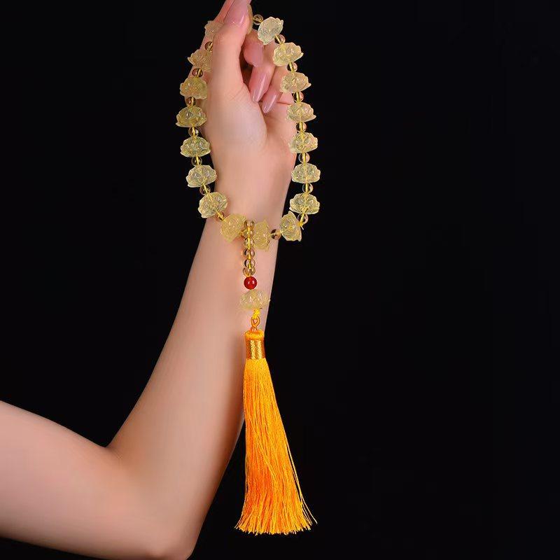 惹き付ける 生まれながら石英 蓮の花 芙蓉 新中華風 アジアン今めかしい 手彫り 黄色 サクラ色 白いこと 車内添え物 御徒面子添え物 キーホルダー 夏制限事項