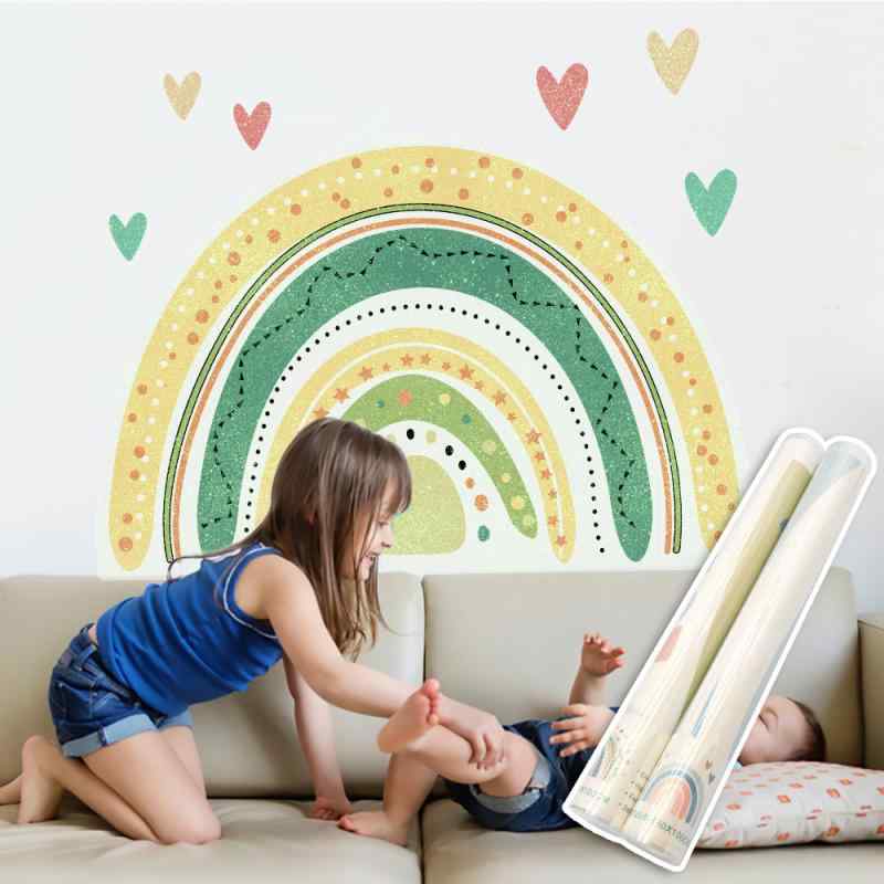 ウォールステッカー キッズ 子供部屋 虹色 カラフル グリッター ラメ アニメ キャラクター 壁紙シール 背景デコレーション 貼るだけ 簡単 剥がせる 大判 PVC素材