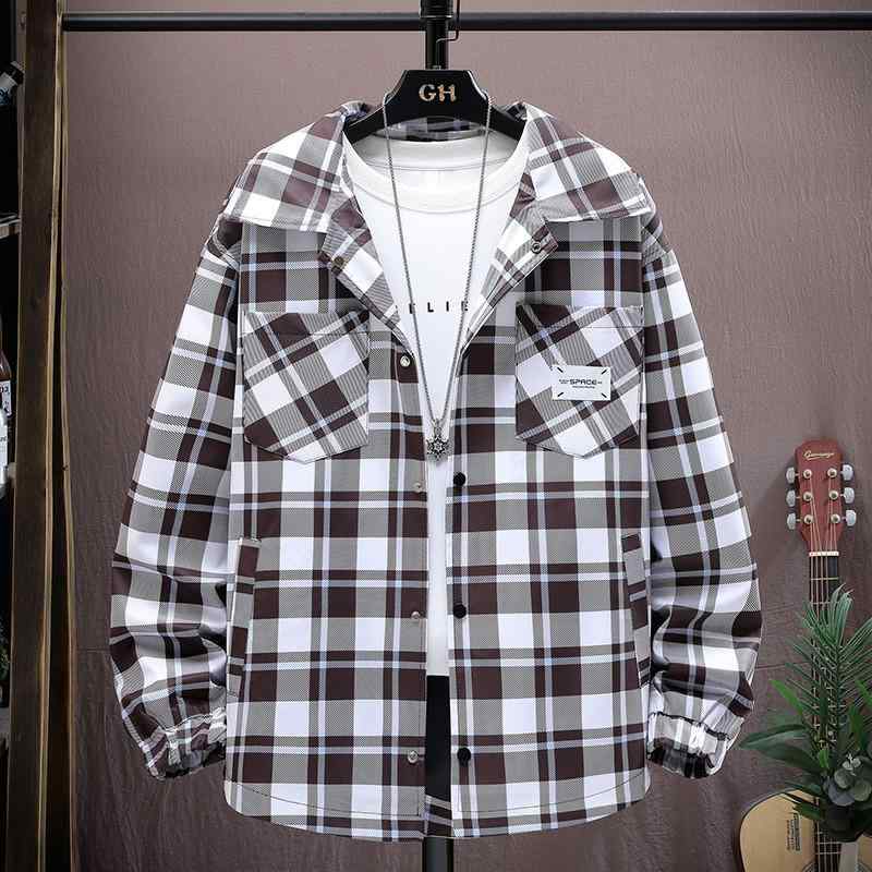 シャツ トップス メンズ 男性用 秋冬 チェック柄 ジャケット ブルゾン 裏起毛 厚手 スリムフィット 大きいサイズ 七分袖 リネン ストレッチ ワイドカラー カジュアル 普段使い