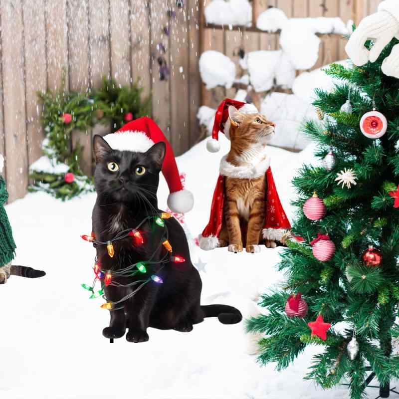 ガーデンオーナメント クリスマス 猫 金属製 鉄製 ガーデンピック 立体 庭 飾り デコレーション オブジェ 屋外 エクステリア モダンアート かわいい おしゃれ