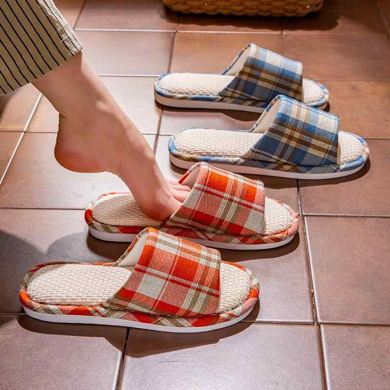 スリッパ レディース 女性用 メンズ 男性用 ルームシューズ 室内履き カップル ペア 綿麻 リネン 布 通気性 吸汗速乾 防滑 オールシーズン シンプル 和風 一本バンド レッド イエロー ブルー ブラウン画像