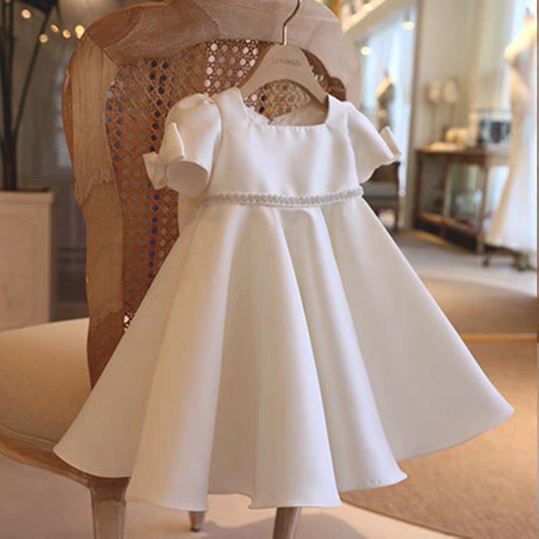 ドレス 女の子 ベビー プリンセスドレス セレモニードレス ふんわり チュールスカート おしゃれ かわいい 1歳 誕生日 ファーストバースデー フラワーガール 結婚式 発表会 パーティー 白 フレア ポリエステル