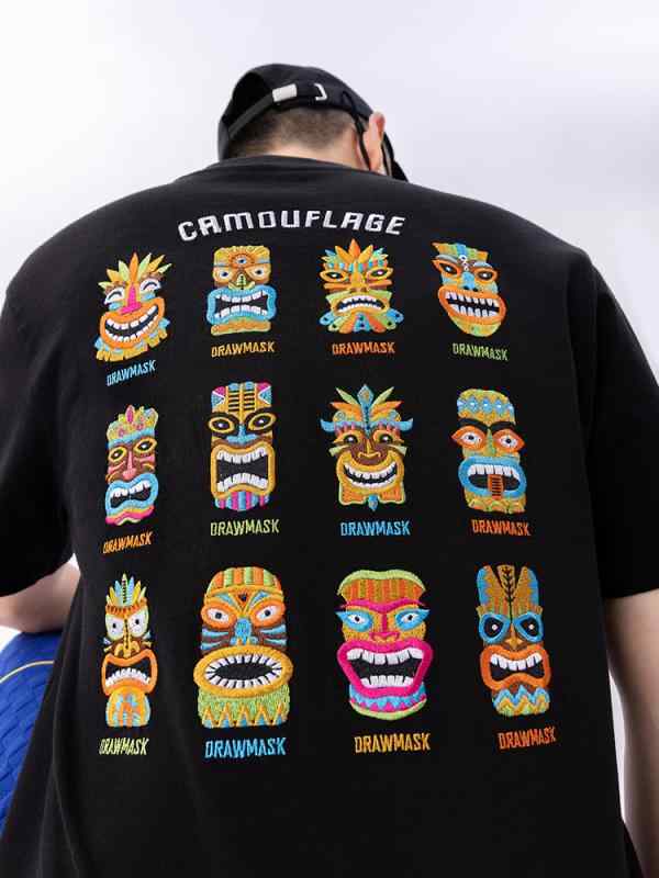 Tシャツ メンズ 半袖 レトロ 中国風 キャラクター刺繍 ゆったり ビッグシルエット 大きいサイズ 純綿 夏 通気性 吸湿速乾 カジュアル 普段着