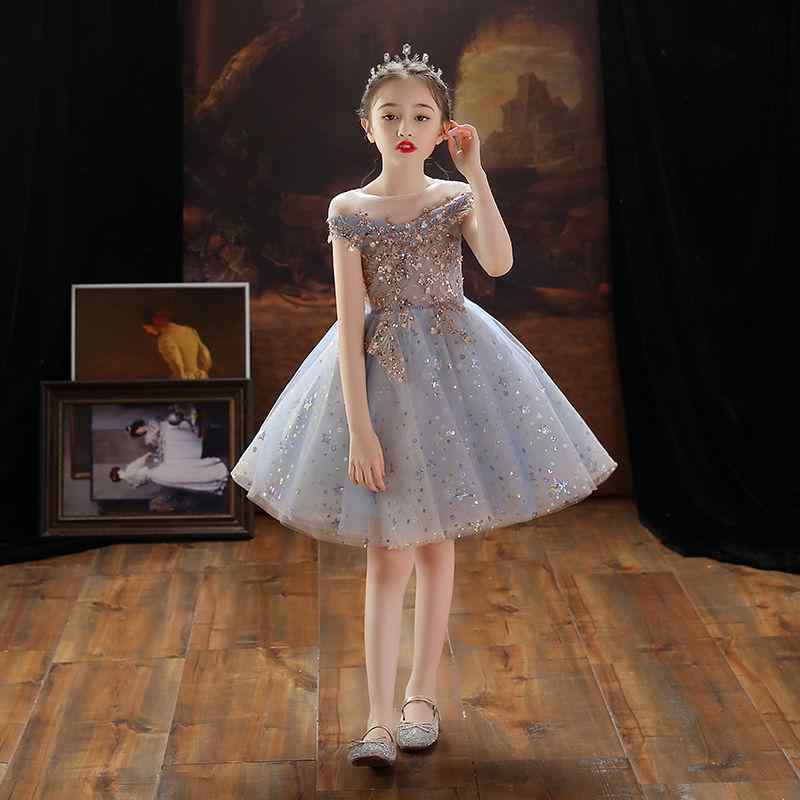 子供ドレス 女の子 プリンセス チュール フラワーガール ピアノ発表会 演奏会 結婚式 パーティー セレモニー フォーマル 軽やか 上品 おしゃれ エレガント 華やか Aライン フレア ポリエステル リネン ブルー パープル シャンパン