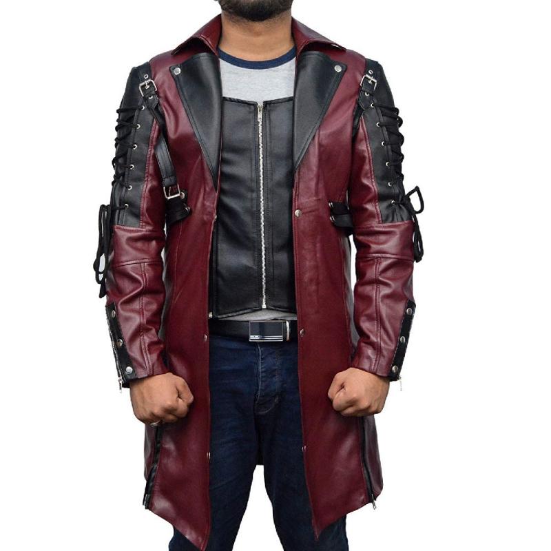 PUレザージャケット メンズ 秋冬 ミドル丈 ハロウィン 中世風 コスチューム パンク ゴシック風 ゆったり ルーズフィット 襟付き シングルブレスト カジュアル 切り替え ブラック ワインレッド 6,327円