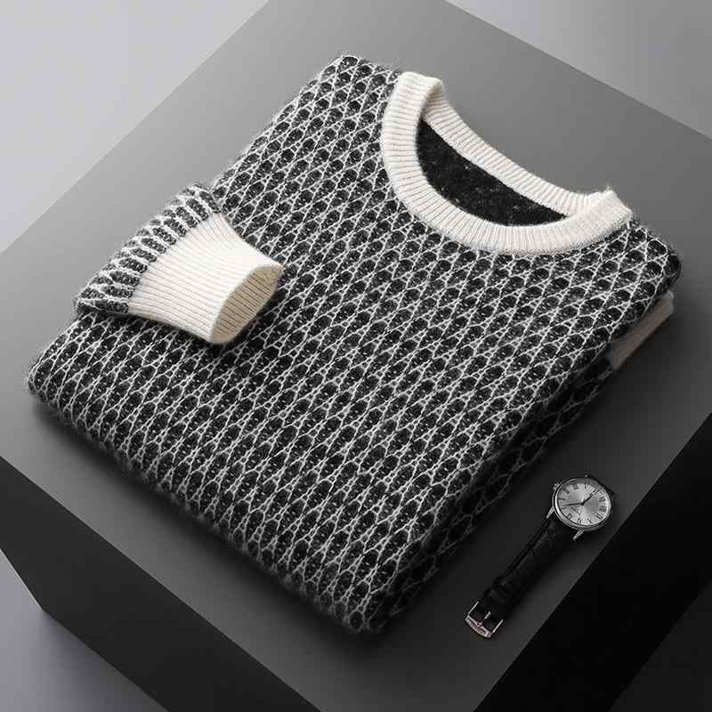 ニット メンズ 男性用 カシミヤブレンド ウール クルーネック プルオーバー 長袖 ジャカード ゆったり ビッグシルエット 厚手 保温 暖かい 高級感 秋冬 普段使い カジュアルスタイル タウンユース 9,713円