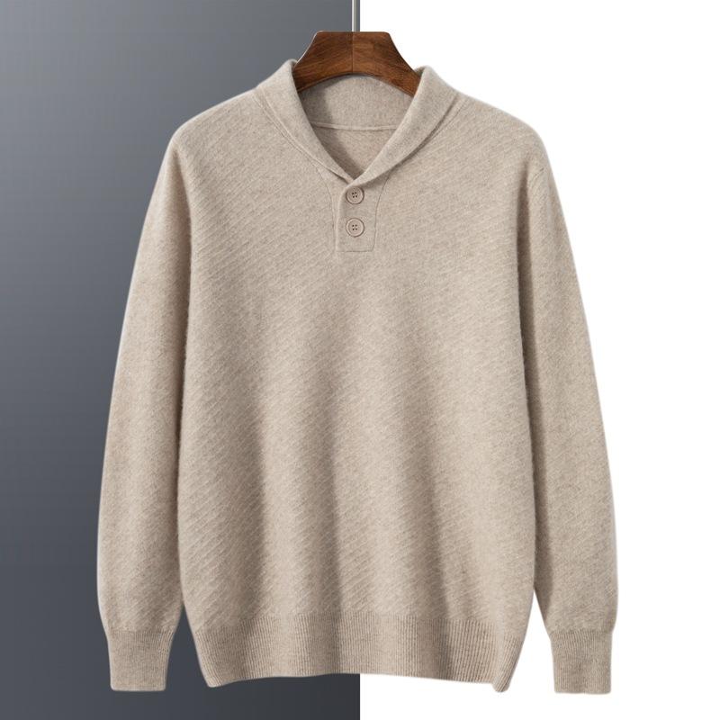 ニット メンズ カシミヤウール混 青果領 Vネック スリムフィット 厚手 ビジネス カジュアル 通勤 普段使い 冬 暖かい 防寒 無地 高級感｜way-ugo