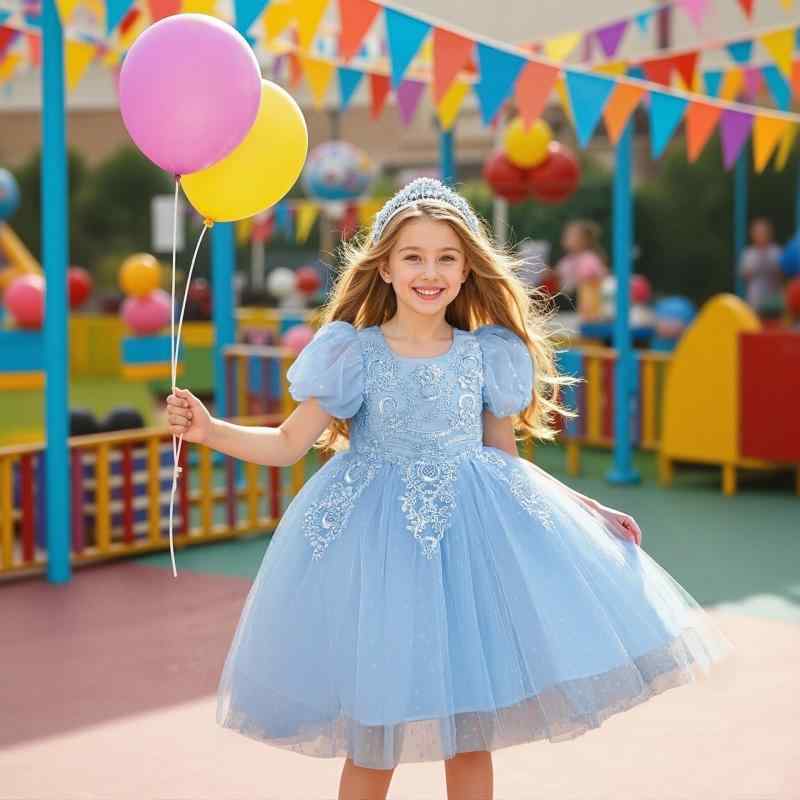 ドレス キッズ 女の子 プリンセス フォーマル パフスリーブ チュールワンピース 膝丈 発表会 結婚式 誕生日 セレモニー お呼ばれ サテン ポリエステル ふわふわ ピンク シャンパン ライトパープル ライトブルー