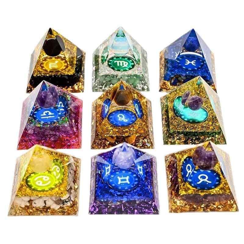 オブジェ 生まれながら石英 天然石 さざれ石石 金字塔 十二星辰 星占い レジン 脂 水晶 室内装飾 飾りつけ 多色 力強さ石ころ 癒し 開運 差し上げ物 差し上げ物