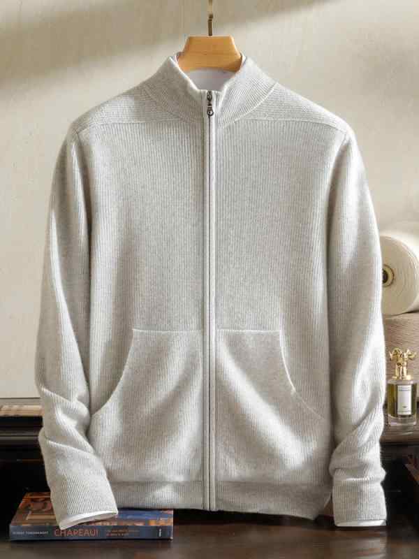 編み物ジレー メンズ カシミール 秋冬 モックネック ゆったり 朦々たる ジップアップ 心地よい 通い 普段使い走り 成年者向け 保温性