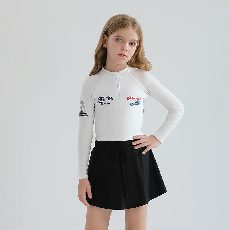 水着 キッズ ジュニア 女の子 ガールズ 子供用 長袖 セパレート スカート付き スイムウェア プール ビーチ 海水浴 リゾート 温泉 旅行 ポリエステル 白 春夏
