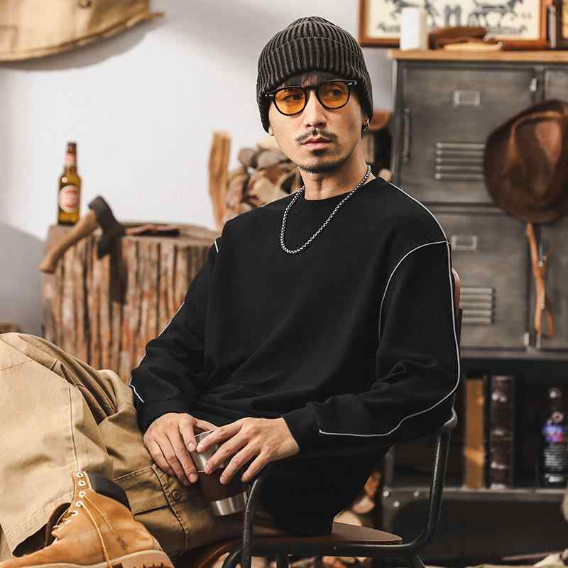 Tシャツ メンズ 長袖 アメリカンカジュアル レトロ ゆったり ビッグシルエット ヘビーウェイト コーマ綿 コットン 快適 ソフト 通気性 吸湿速乾 抗菌 トップス ブラック 秋冬 普段使い スポーツ クルーネック ドロップショルダー