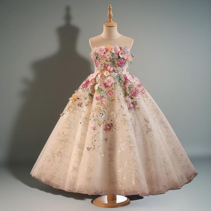 ドレス ガールズ フレンチ 森ガール 花柄 ピアノ発表会 誕生日 フラワーガール 演奏会 結婚式 プリンセスドレス フォーマル ワンピース 春夏