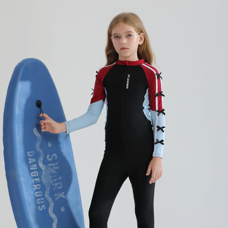 水着 女の子 キッズ ガールズ セパレートタイプ 長袖 ロングスリーブ ファスナー ジップアップ UVカット 紫外線対策 ラッシュガード 日焼け防止 プール 海 温泉 ビーチ スイミング スイムウェア ポリエステル ナイロン スパンデックス ブラック 黒
