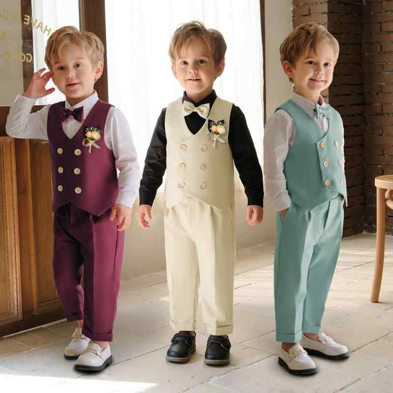 スーツ 男の子 キッズ フォーマル 礼服 ベスト セットアップ ジャケット 春夏 ピアノ 誕生日 結婚式 フラワーボーイ イベント ブリティッシュスタイル ポリエステル混紡 衣装