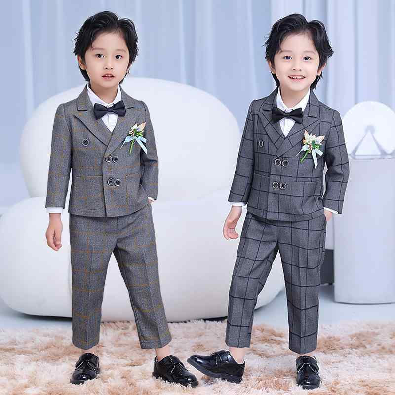 スーツ 男の子 ベビー 子供用 フォーマル 正装 礼服 韓国風 チェック柄 セットアップ セレモニー 1歳 誕生日 記念日 撮影 発表会 結婚式 入園式 春 秋 冬 ブルー グレー 4,638円