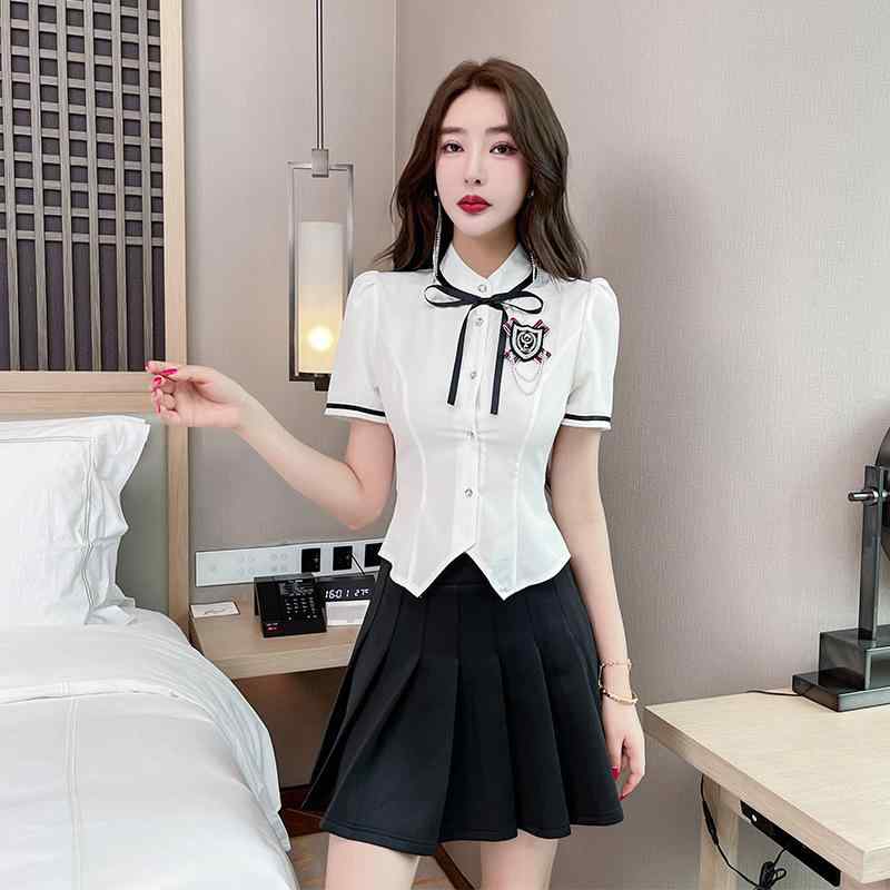 セットアップ レディース エステ 赤ちょうちん フットケア 揉み療治 スパ 整体院 細工物制服 御役目着 JKユニフォーム風 V素っ首 半袖 ロングズボン下 2点仕掛ける 吸湿速乾 若押し出し 今めかしい 春夏秋 白いこと ポリエステル