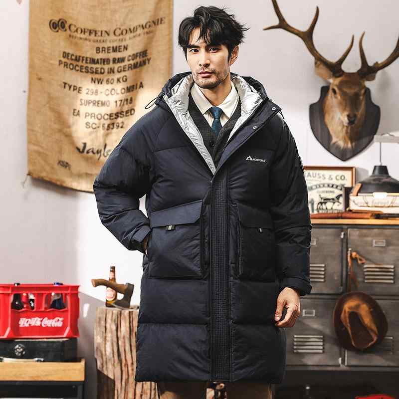 ダウンジャケット メンズ ロング丈 フード付き 厚手 ゆったり アメカジスタイル トレンド 防寒 保温性 アウトドア ホワイトグースダウン ナイロン 秋冬