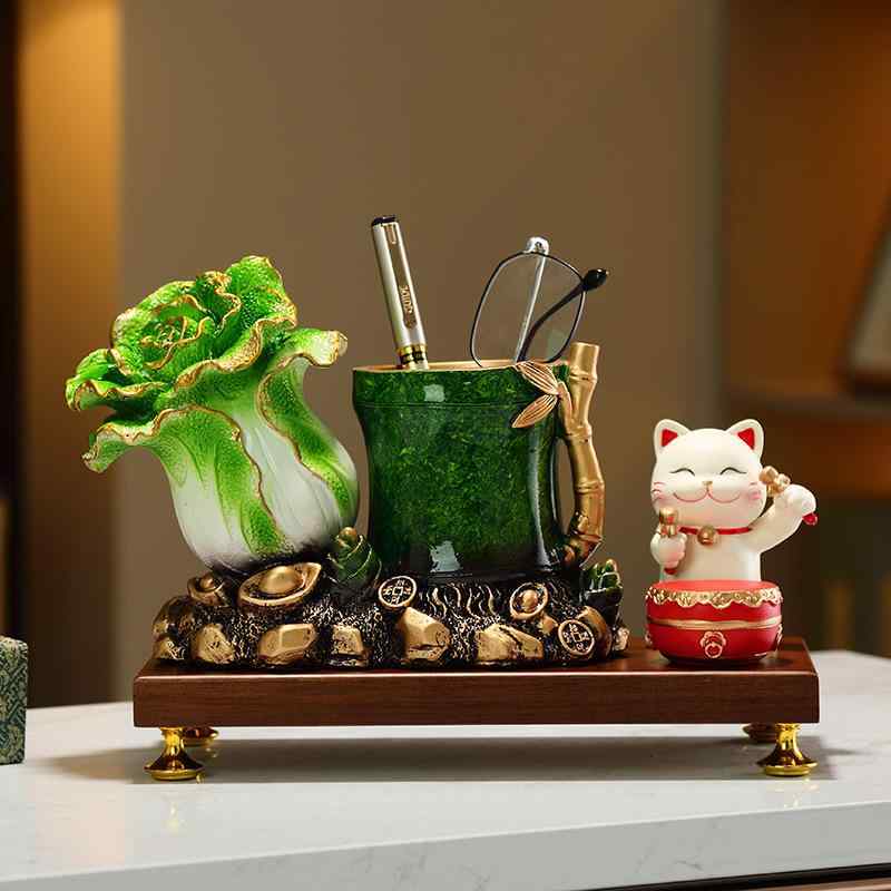 書き込み立て 招き猫 白菜 脂 開運グッズ 事務机飾りつけ 書屋 事務室 養護ホーム事務室 室内装飾雑貨 ラッキーアイテム 取り立て祈とう 愛くるしい デスクオーガナイザー