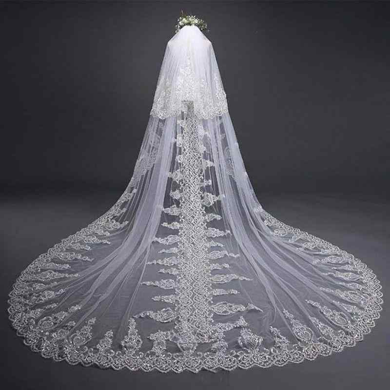 ウェディングベール レディース 白 超ロング マリアベール チュール レイス 刺繍 結婚式 花嫁 教会 挙式 披露宴 二次会 前撮り フォトウェディング ブライダル ヘアアクセサリー｜way-ugo