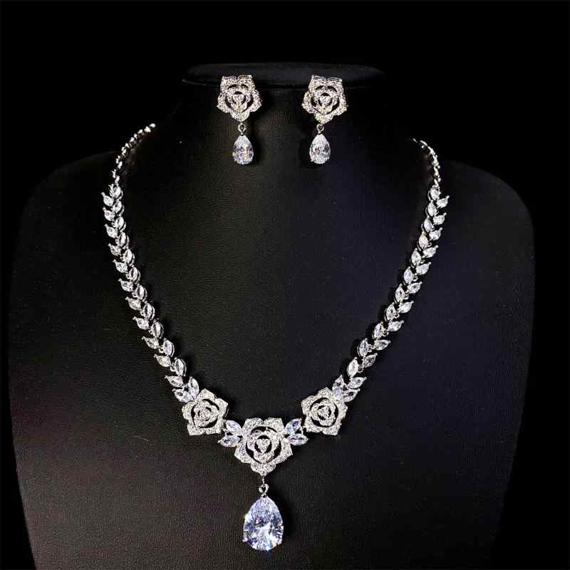 necklace women's jewelry set zirconia rose drop motif earring set wedding wedding formal elegant glitter