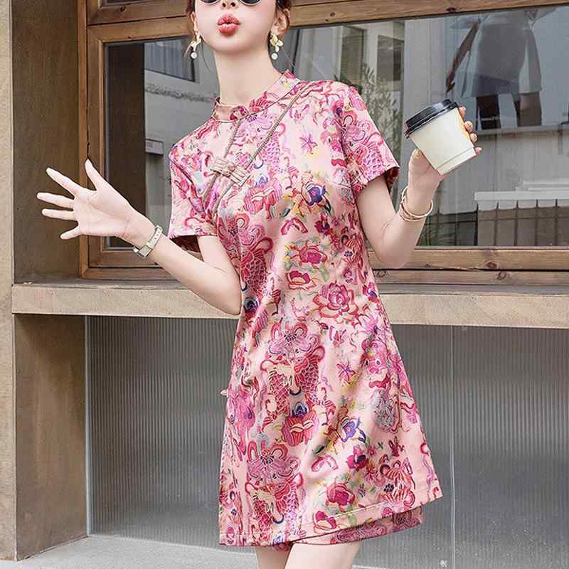 セットアップ レディース カジュアル 春夏 チャイナドレス風 チャイナシャツ ショートパンツ 2点セット 細見え レトロ プリント 個性的 快適 通勤 通学|way-ugo