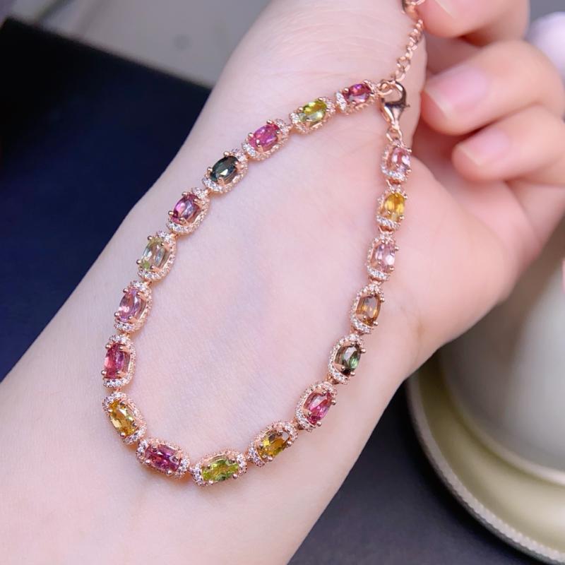 ブレスレット レディース 925シルバー 接触冷感 カラフル ストーン ローズゴールド メッキ 華奢 細身 重ね付け 上品|way-ugo