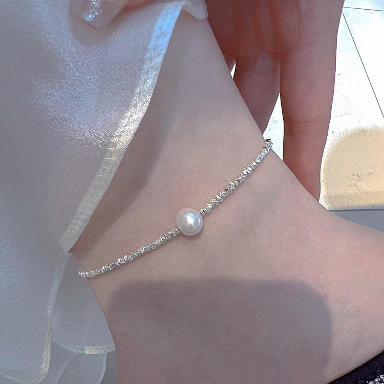 アンクレット レディース シルバー925 天然淡水珍珠 華奢 細身 アジャスター付き 上品 エレガント 高級感 普段使い 足首飾り ジュエリー アクセサリー ギフト｜way-ugo