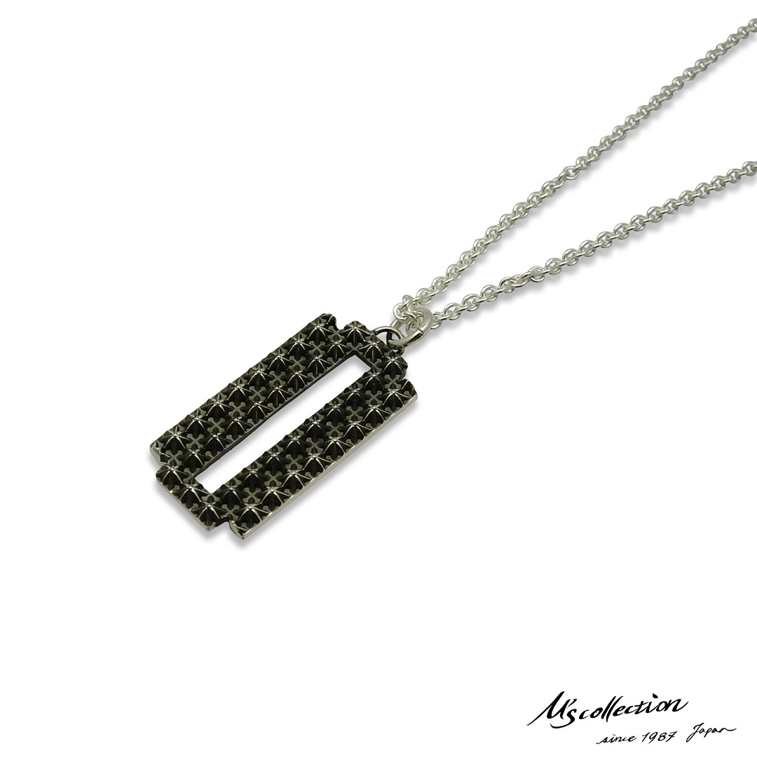 クーポンで10％OFF！10日1：59まで エムズコレクション スタッズ レイザー ペンダント ネックレス 50cm アズキチェーン シルバー925 メンズ ブランド