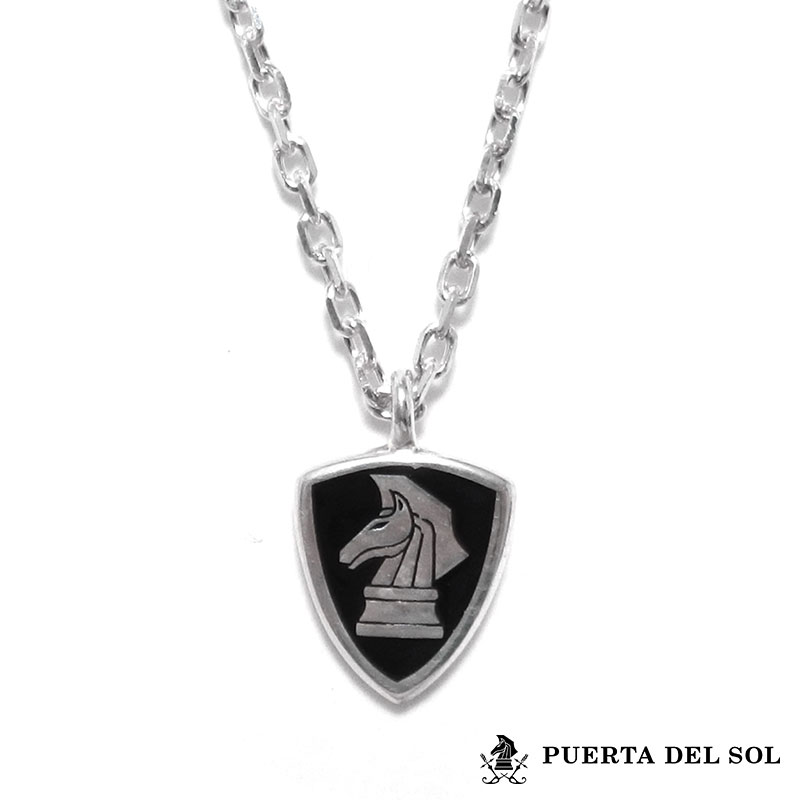 もうすぐ終了！クーポンで10％OFF 10日23：59まで プエルタデルソル PUERTA DEL SOL チェス ナイト エンブレム ネックレス 45cm シルバー950 ブラック 黒 メンズ ブランド